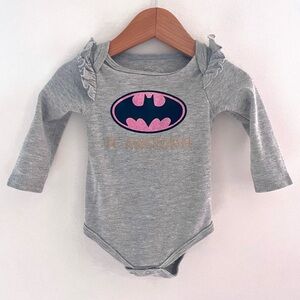 4/$20💥Batman Baby Girl Onesie, Glitter Pink & Gold, Flounce Ruffle Sleeve